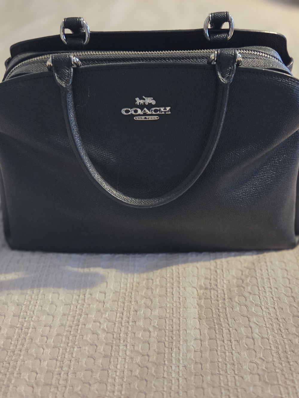 Good Used Condition Coach Lillie Black Leather Dome Satchel with Silver Hardware